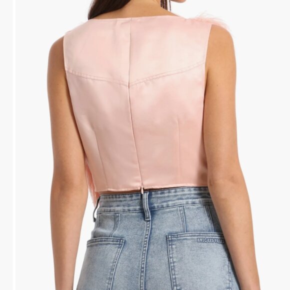 Avec Les Filles Women's Pink Feather Vest Sleeveless Back Zip Jewel Neck M - Picture 2 of 9